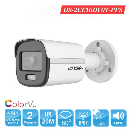 HIKVISION 2MP ColorVu Bullet Camera with Audio (DS-2CE10DFOT-PFS) HIKVISION 2MP ColorVu Bullet Camera with Audio (DS-2CE10DFOT-PFS)